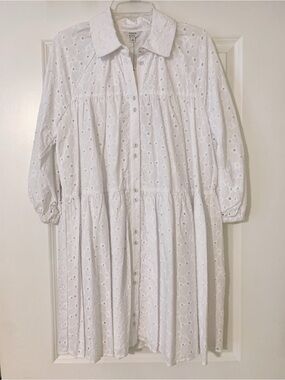 crown & ivy White Eyelet Tiered Mini Dress